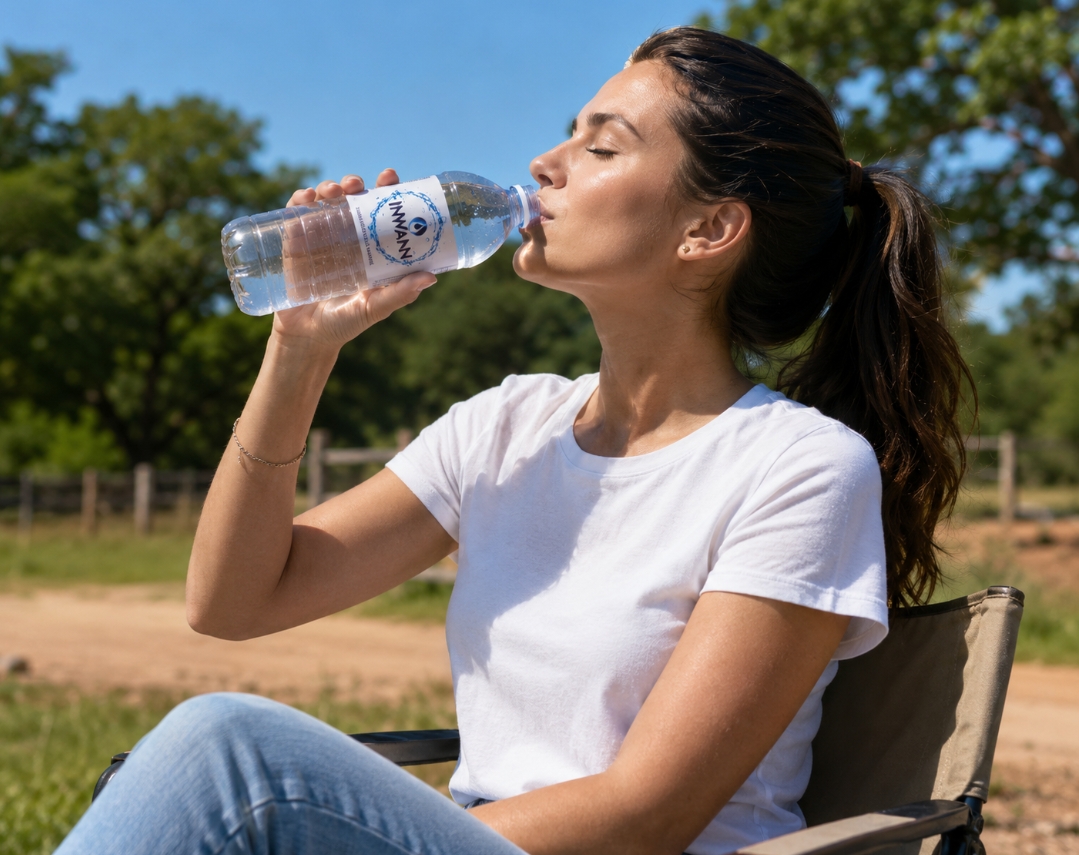Woman enjoying a refreshing bottle of Inwani Water